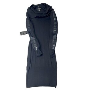 Bebe Mesh Sleeve Off the Shoulder Convertible Midi Sweater Dress Black Y2K Large